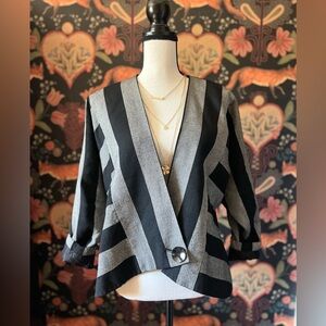 Vintage Wool Striped Gray Black Jacket 80s Retro PSI Size 14 Medium Large